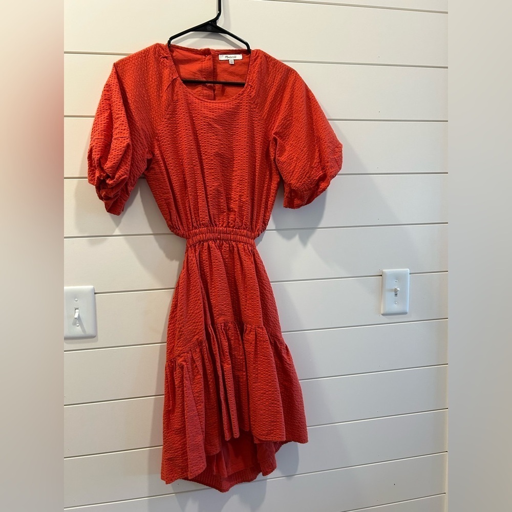 Madewell Seersucker Puff Sleeve Cutout Mini Dress Size XXS - Picture 2 of 6